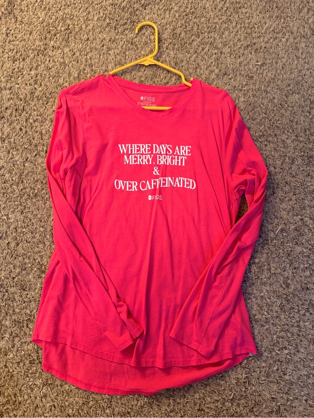 FIGS Long-Sleeve Pink Graphic Top - White Text